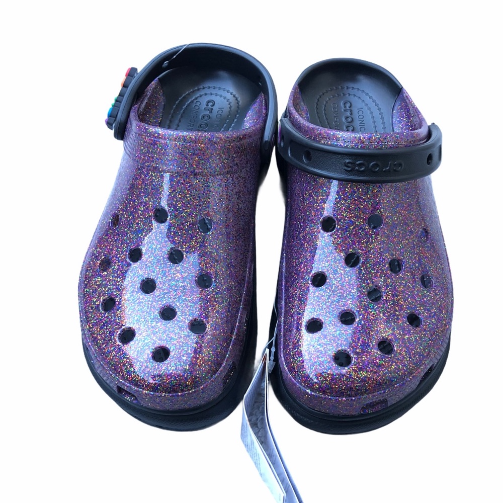 CROCS CLASSIC BAE PRIDE TRANSLUCENT GLITTER  SZ 7